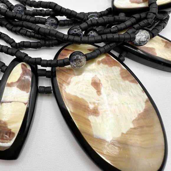 Gerda Lynggaard Monies Necklace Vtg Designer Coconut Shell Abalone Reversible - Picture 5 of 13